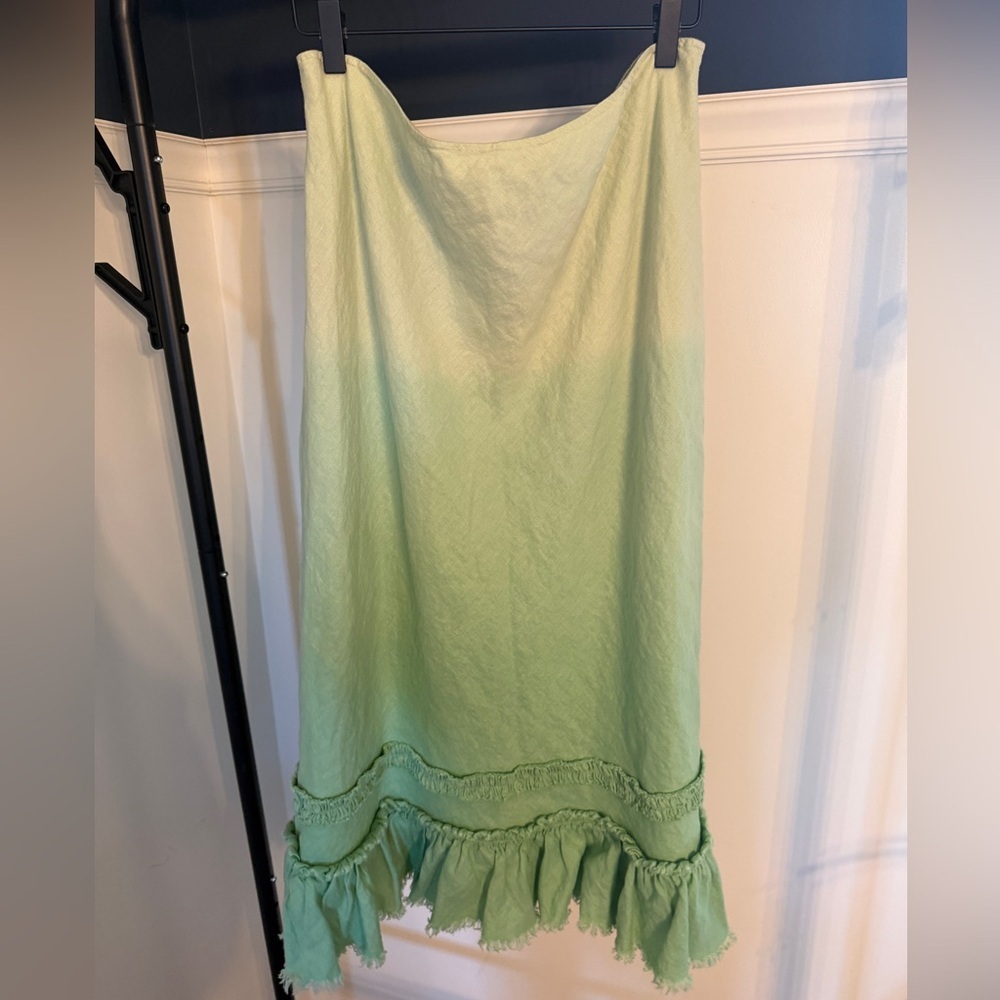 Vintage INC International Concepts Ombré Green Linen Cotton Midi Skirt Fairycore
